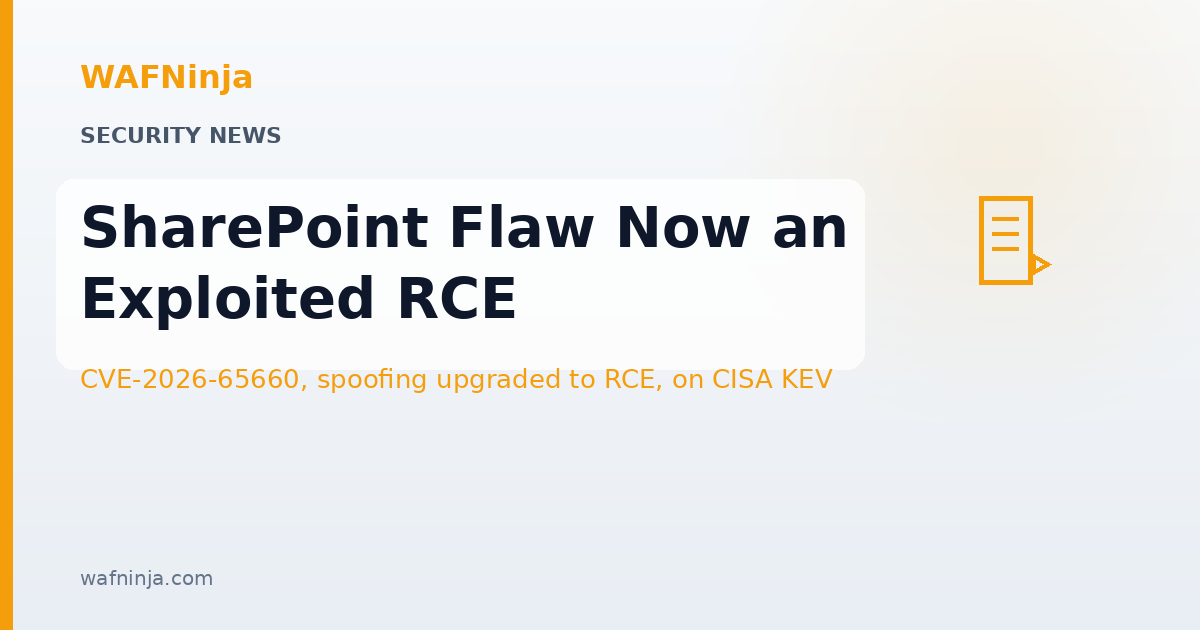 Microsoft SharePoint CVE-2026-65660 Now Under Active Attack: Flaw First Listed as 'Spoofing' Upgraded to Code Injection RCE on CISA's KEV List