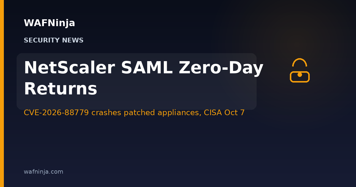 Third Exploited NetScaler Zero-Day in a Week: CVE-2026-88779 Crashes SAML-Configured Appliances — Including Boxes Patched Days Earlier — CISA Deadline October 7